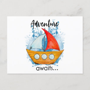 Adventure Awaits Boat Postcard
