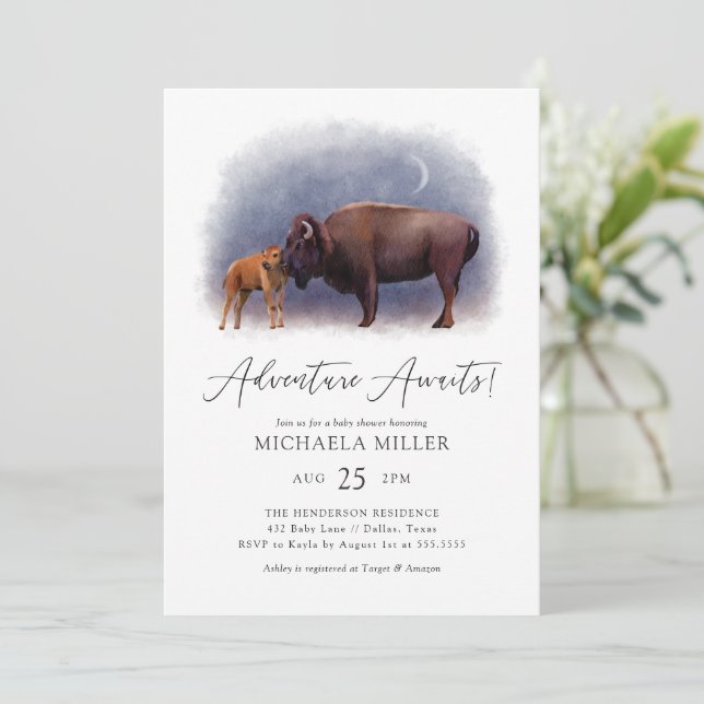 Adventure Awaits Boho Bison Desert Baby Shower Invitation (Standing Front)