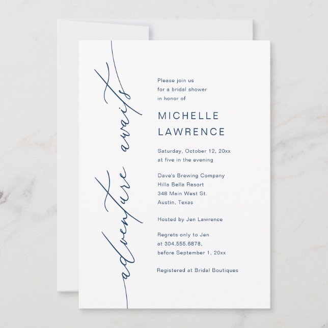 Adventure awaits, Bridal Shower Dinner Party Invitation (Front)