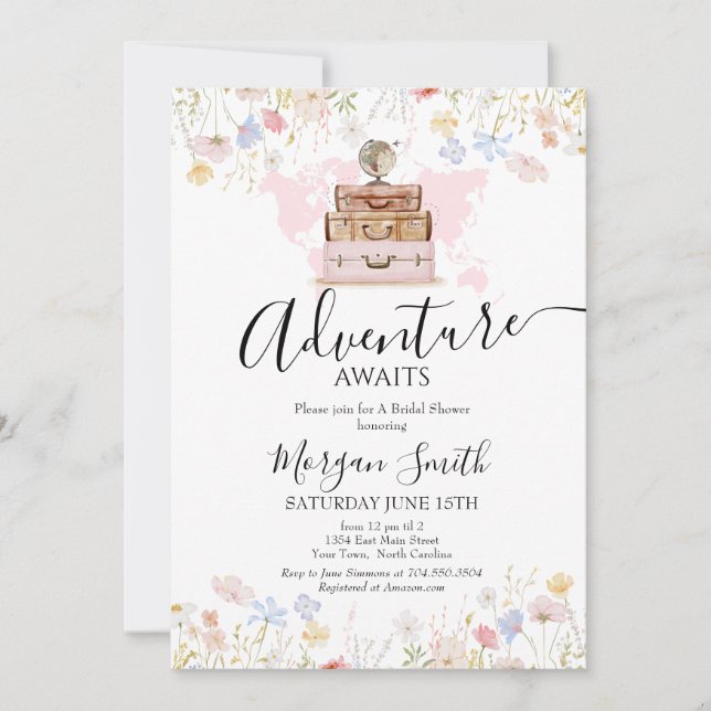 Adventure Awaits Bridal Shower, Travel Shower Invitation (Front)