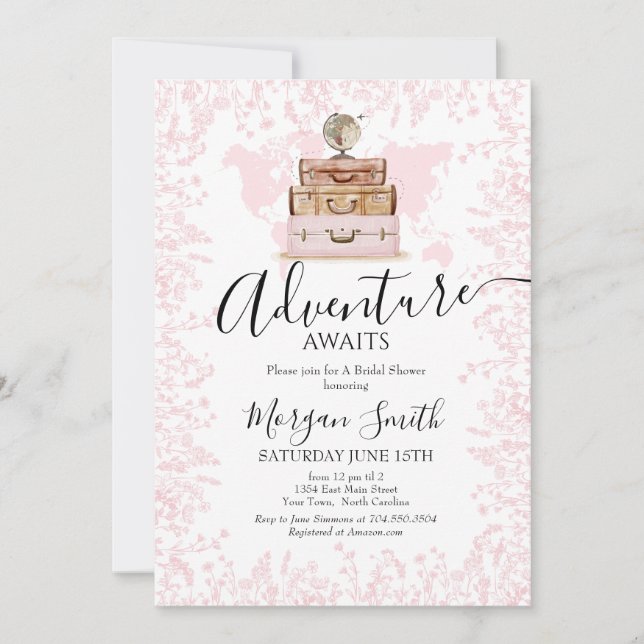 Adventure Awaits Bridal Shower, Travel Shower Invitation (Front)