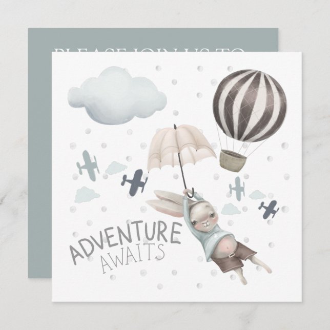 Adventure Awaits Bunny Birthday Invitation  (Front/Back)