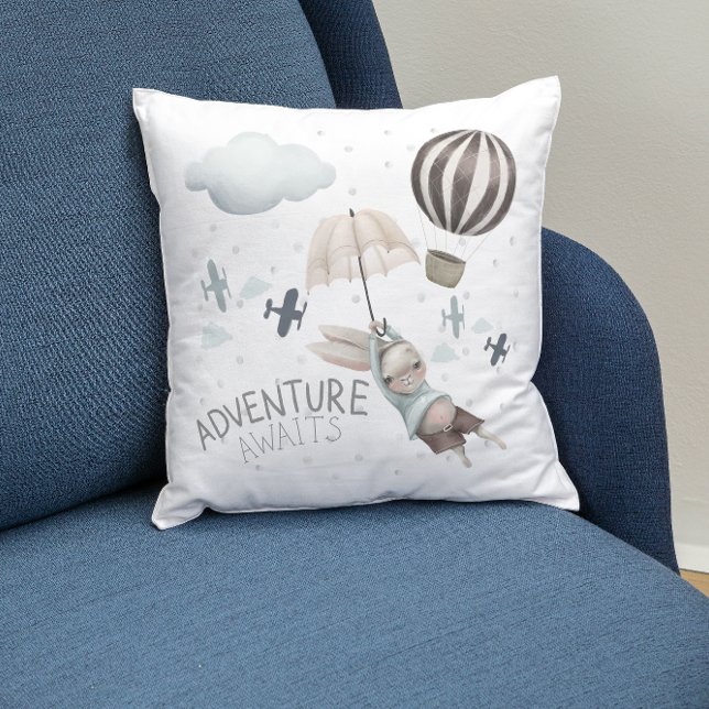 Adventure Awaits Bunny Throw Pillow (Creator Uploaded)