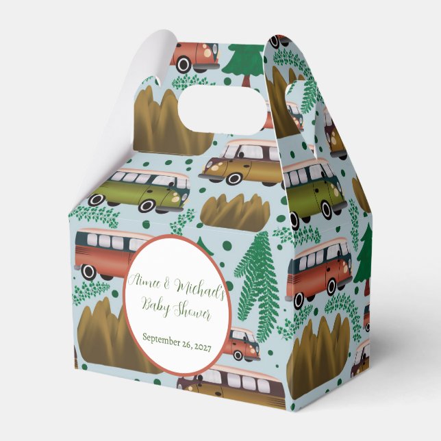 Adventure Awaits: Camper Baby Boy Shower  Favour Box (Front Side)