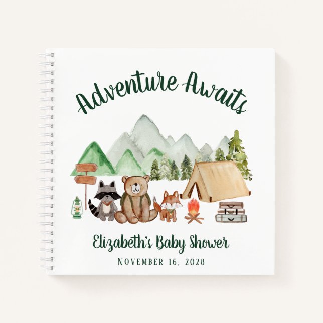 Adventure Awaits Camping Baby Shower Guest Book (Front)