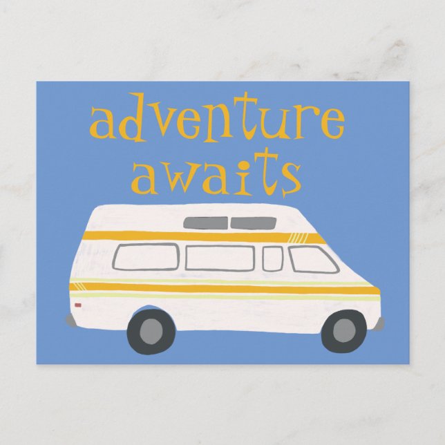 ADVENTURE AWAITS Camping Campervan RV Postcard (Front)