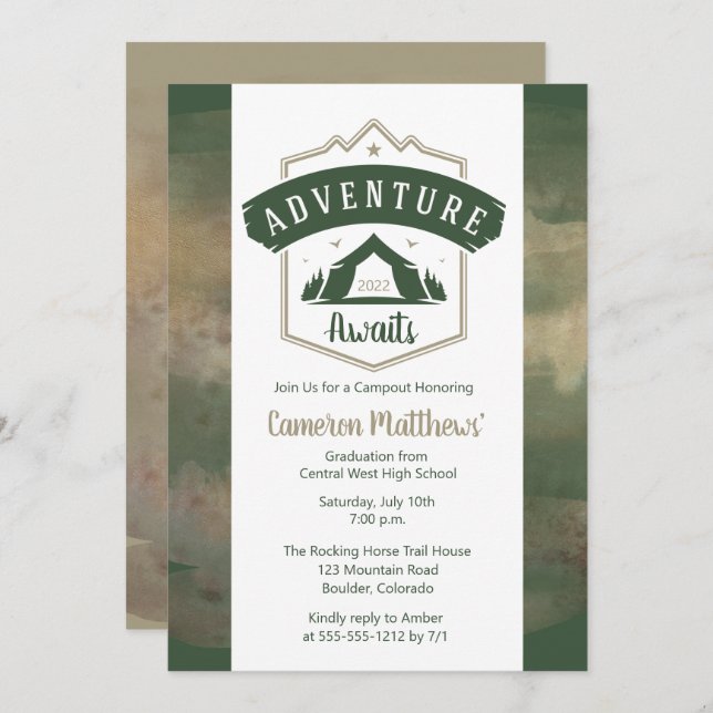 Adventure Awaits Camping Graduation Party Invitation (Front/Back)
