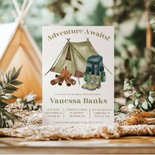Adventure Awaits! Camping, Hiking Bridal Shower Invitation