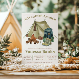 Adventure Awaits! Camping, Hiking Bridal Shower Invitation