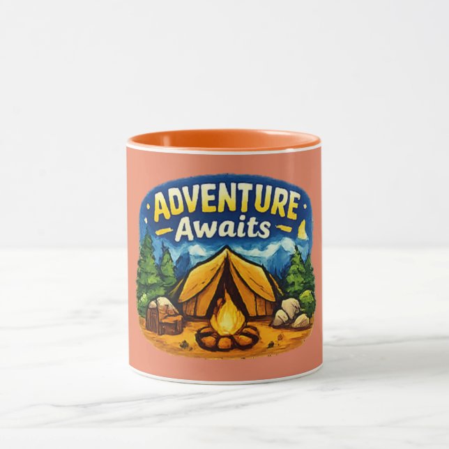Adventure Awaits Camping Mug Orange (Center)