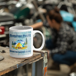Adventure awaits camping outdoor lover watercolor coffee mug