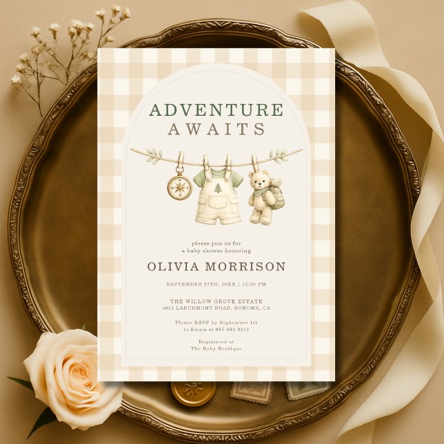 Adventure Awaits Clothesline Baby Shower Invitation (Creator Uploaded)