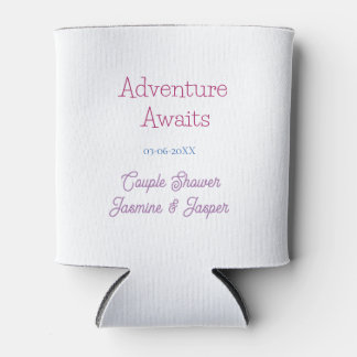 adventure awaits couple shower name date pink blue can cooler