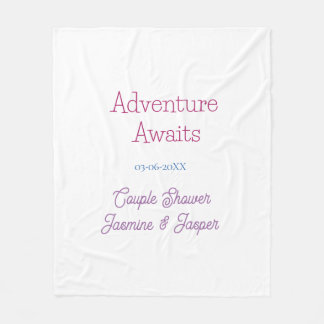 adventure awaits couple shower name date pink blue fleece blanket