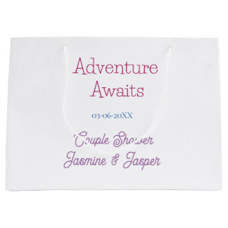 adventure awaits couple shower name date pink blue large gift bag