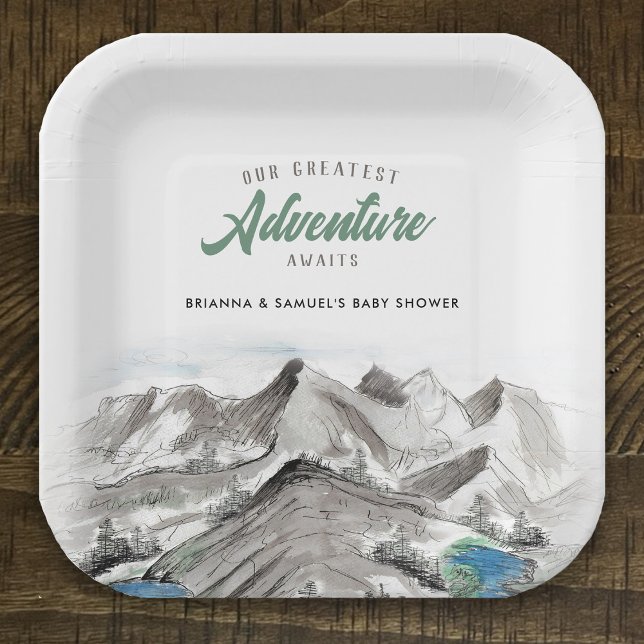 Adventure Awaits Couples Baby Shower Mountains Paper Plate (Creator Uploaded)