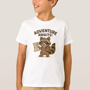 Adventure Awaits Cute Brown Raccoon Design T-Shirt