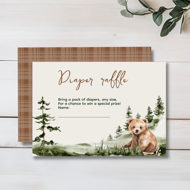 Adventure awaits cute forest bear baby shower enclosure card (Cute watercolor forest bear baby shower, woodland theme, sage green, earthy colors, neutral )