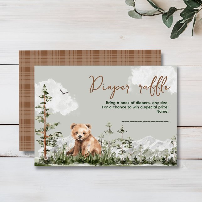 Adventure awaits cute forest bear baby shower enclosure card (Cute watercolor forest bear baby shower, woodland theme, sage green, earthy colors, neutral )