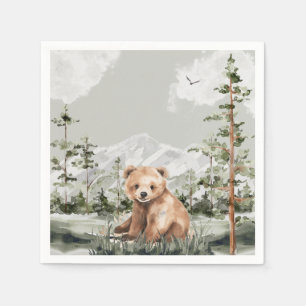 Adventure awaits cute forest bear baby shower napkin