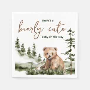 Adventure awaits cute forest bear baby shower napkin