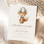 Adventure Awaits Cute Fox Balloon Baby Shower Postcard<br><div class="desc">This cute baby shower invitation postcard features a sweet watercolor fox in a striped hot air balloon,  above the words "Adventure awaits!" in taupe script. Personalise the text with the name of the mum-to-be in script and the details in sans serif font on a beige background.</div>