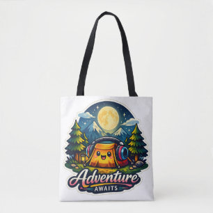 Adventure Awaits Cute Kawaii Camping Tent Tote Bag