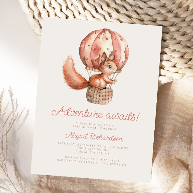 Adventure Awaits Cute Squirrel Balloon Baby Shower Postcard (Creator Uploaded)
