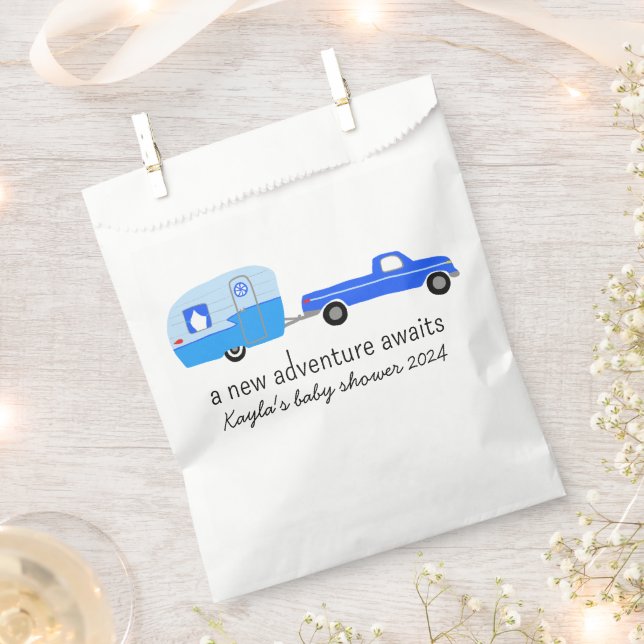 Adventure Awaits Cute Truck & Trailer BABY SHOWER Favour Bags (Clipped)