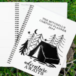 Adventure Awaits Doodle Tent Personalised Camping Planner<br><div class="desc">Adventure Awaits - personalised camping planner - perfect for a camper or hiker to plan trips or to use for home business school university etc. The design has a doodle drawing of a forest camp under the stars with tent and pine trees. The template is set up for you to...</div>