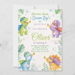Adventure Awaits Dream Big Dinosaur Birthday Invitation