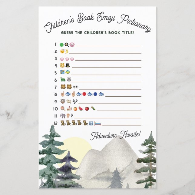 Adventure Awaits!Emoji Pictionary Baby Shower Game (Front)