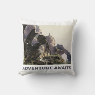 Adventure Awaits. Fantasy landscape Cushion