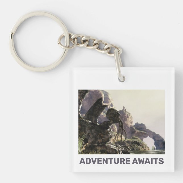 Adventure Awaits. Fantasy landscape Key Ring (Front)