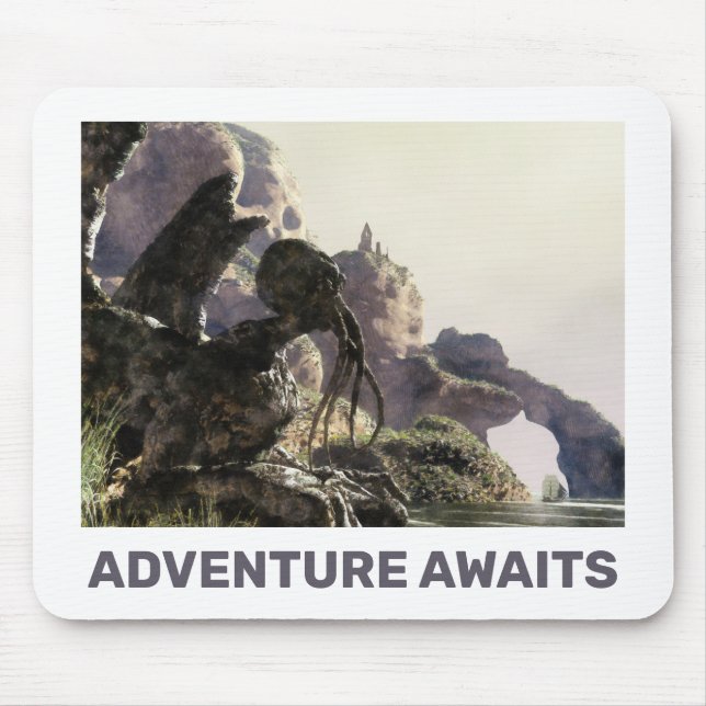 Adventure Awaits. Fantasy landscape Mouse Pad (Front)