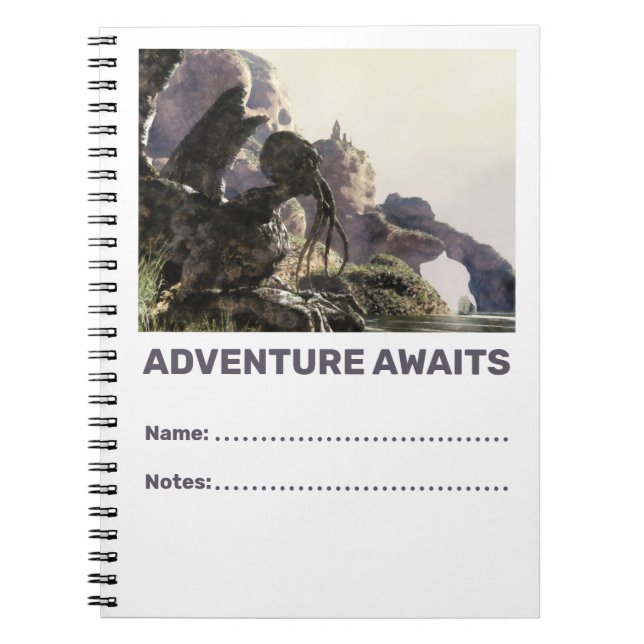 Adventure Awaits. Fantasy landscape Notebook (Front)