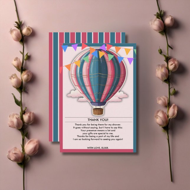 Adventure Awaits Festive Blue Pink Baby Shower Thank You Card (Creator Uploaded)