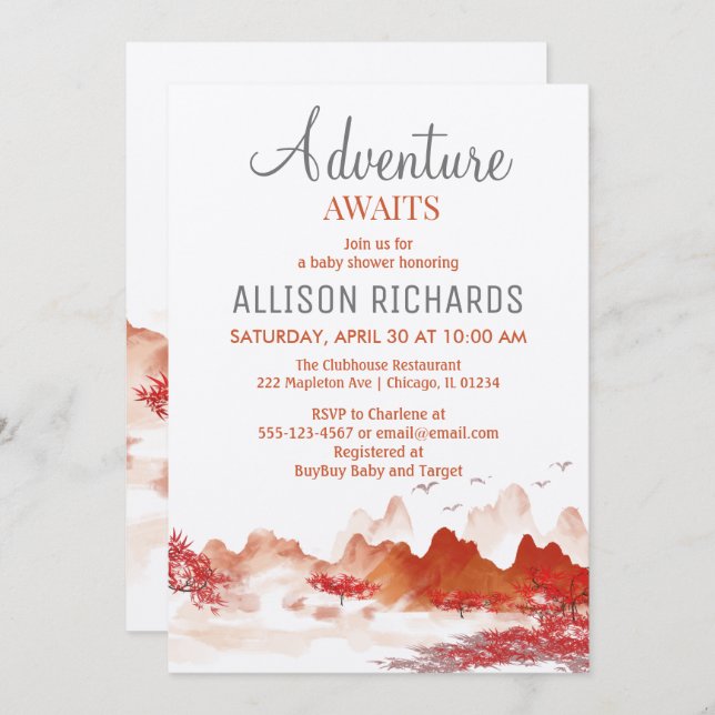 Adventure awaits forest autumn baby shower   invitation (Front/Back)