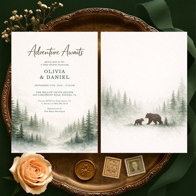 Adventure Awaits Forest Baby Shower Invitation (Creator Uploaded)