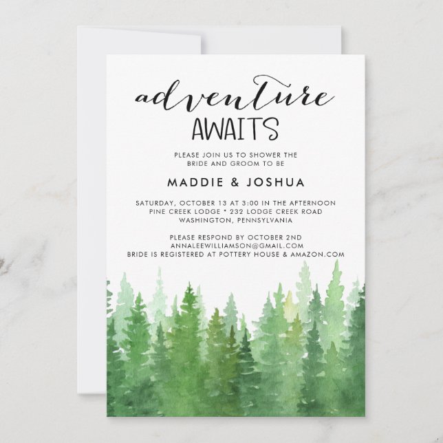 Adventure Awaits Forest Couples Shower Invitation  (Front)