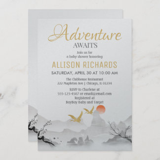 Adventure awaits forest korean ink baby shower invitation