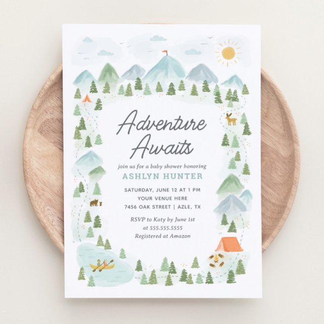 Adventure Awaits Forest Mountain Baby Shower Invitation (Creator Uploaded)