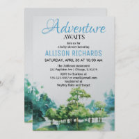 Adventure awaits forest water baby shower