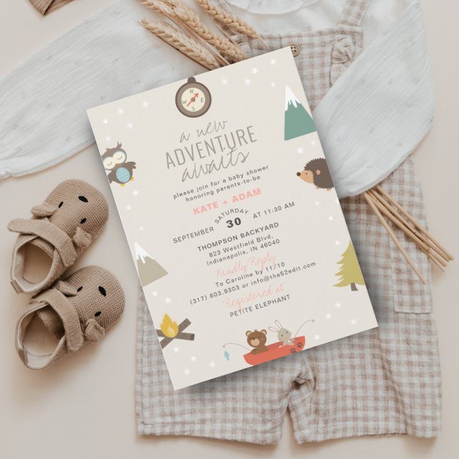 Adventure Awaits Girl Woodland Pink Baby Shower Invitation (Creator Uploaded)