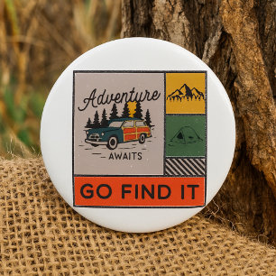 Adventure Awaits Go Find It Retro Camping Travel   6 Cm Round Badge