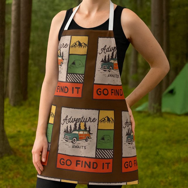 Adventure Awaits Go Find It Retro Camping Travel   Apron (Creator Uploaded)