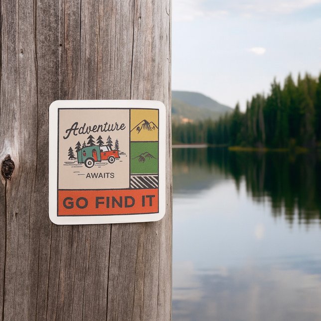 Adventure Awaits Go Find It Retro Camping Travel   Square Sticker (Creator Uploaded)