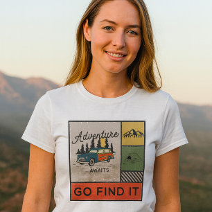 Adventure Awaits Go Find It Retro Camping & Travel T-Shirt