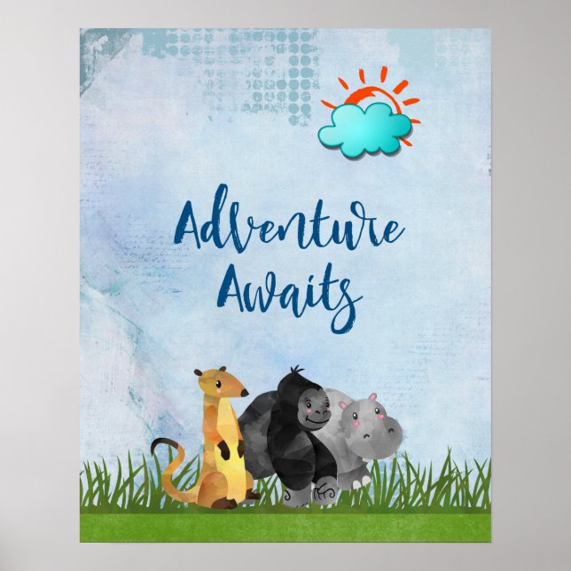Adventure Awaits - Gorilla Hippo and Meerkat Poster (Front)