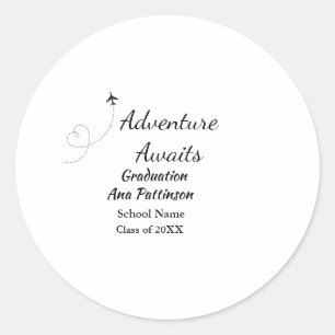Adventure awaits graduation add name school year classic round sticker
